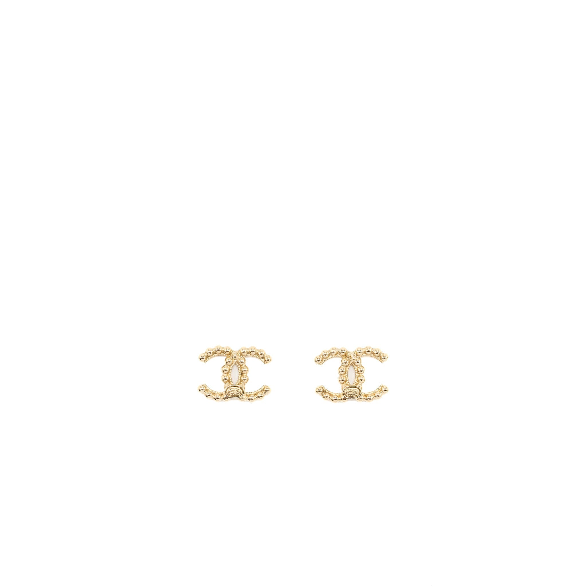 Chanel Beads CC Logo Earrings Light Gold Tone