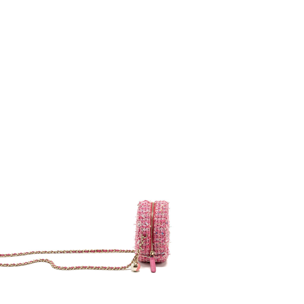 Chanel Round Clutch With Chain Tweed Pink/Multicolour L