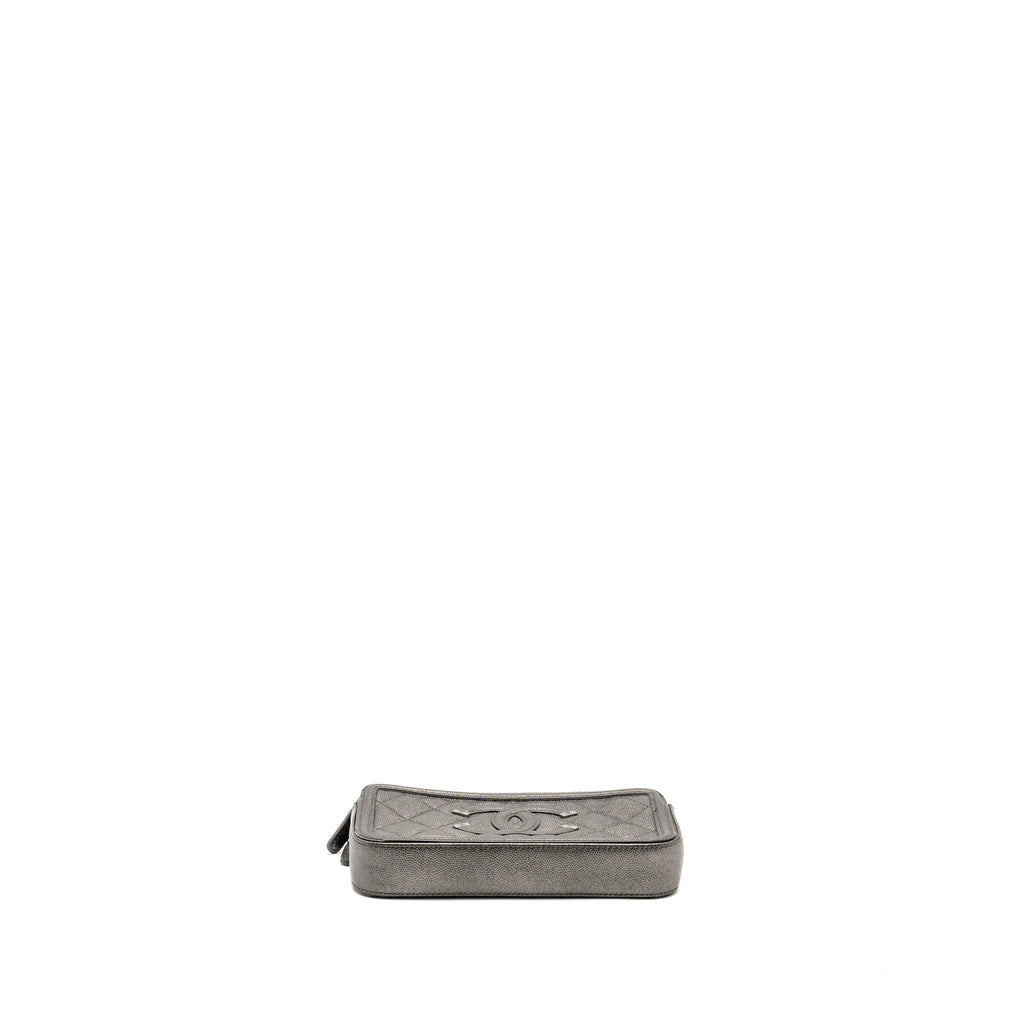 Chanel CC Filigree Double Zip Clutch with Chain Caviar Grey