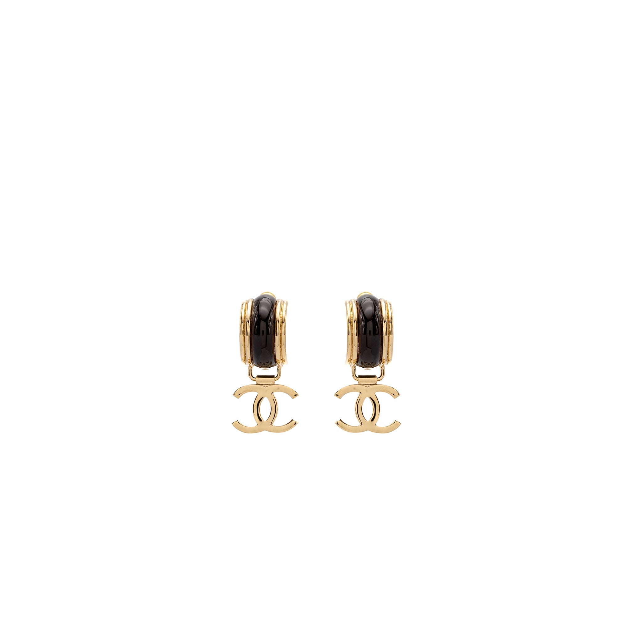 Chanel CC drop earrings brown light gold tone