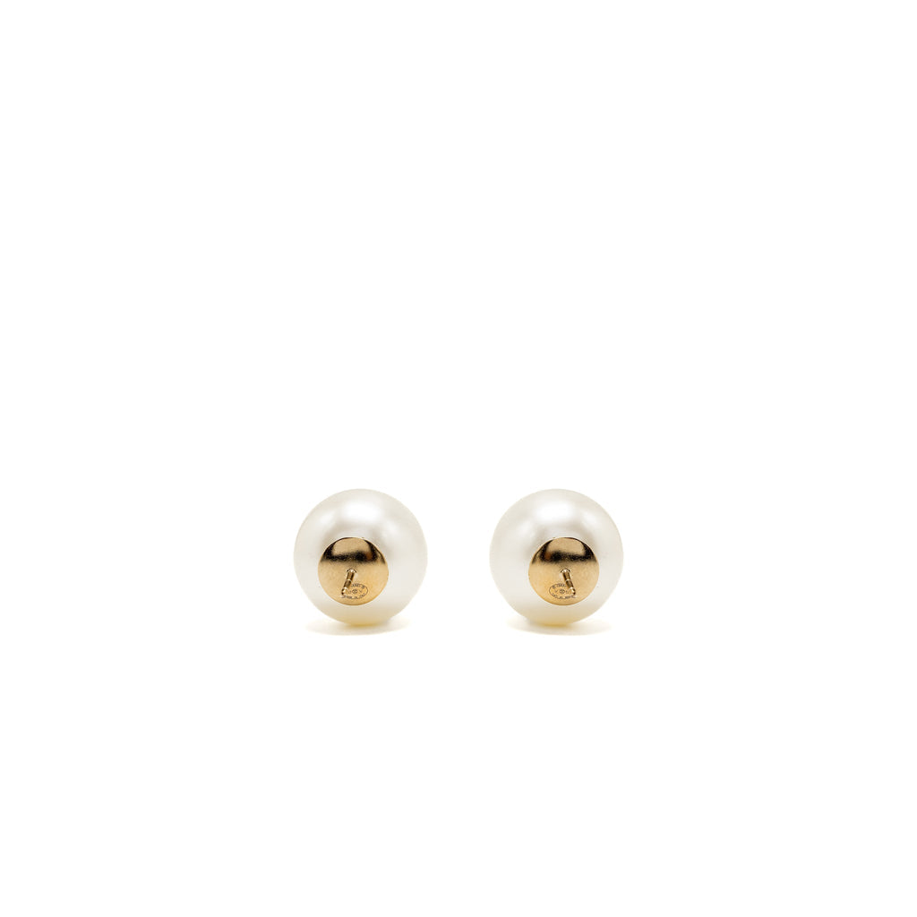 Chanel Giant Pearl Earrings Gold Tone