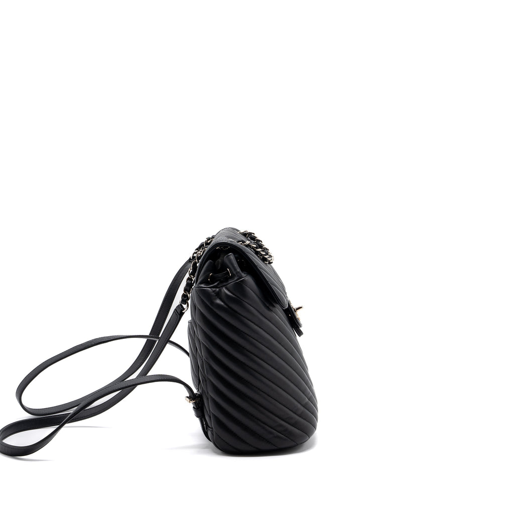 Chanel Small Urban Spirit Backpack Chevron Calfskin Black
