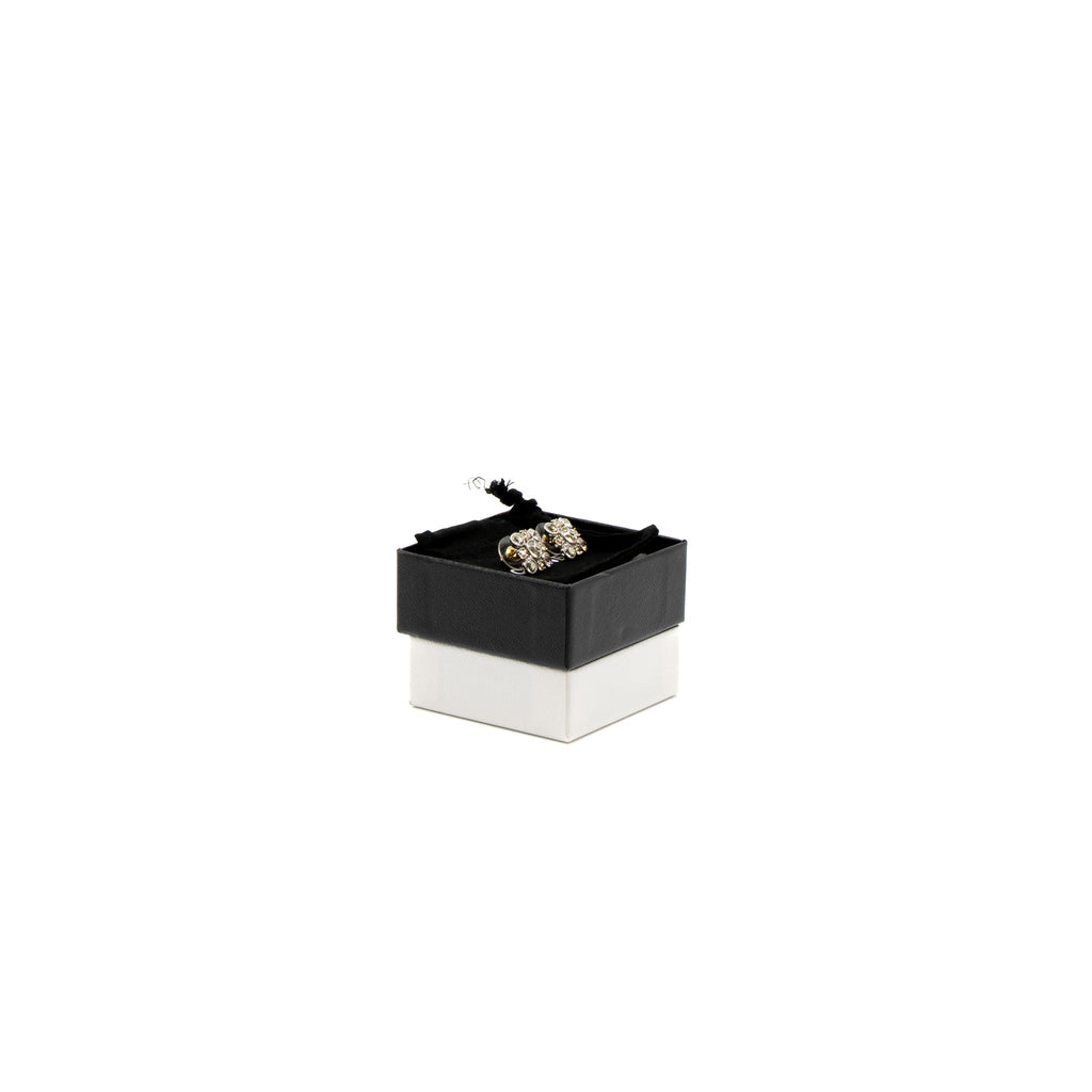 Chanel Quilted Earring Crystal Silver Tone