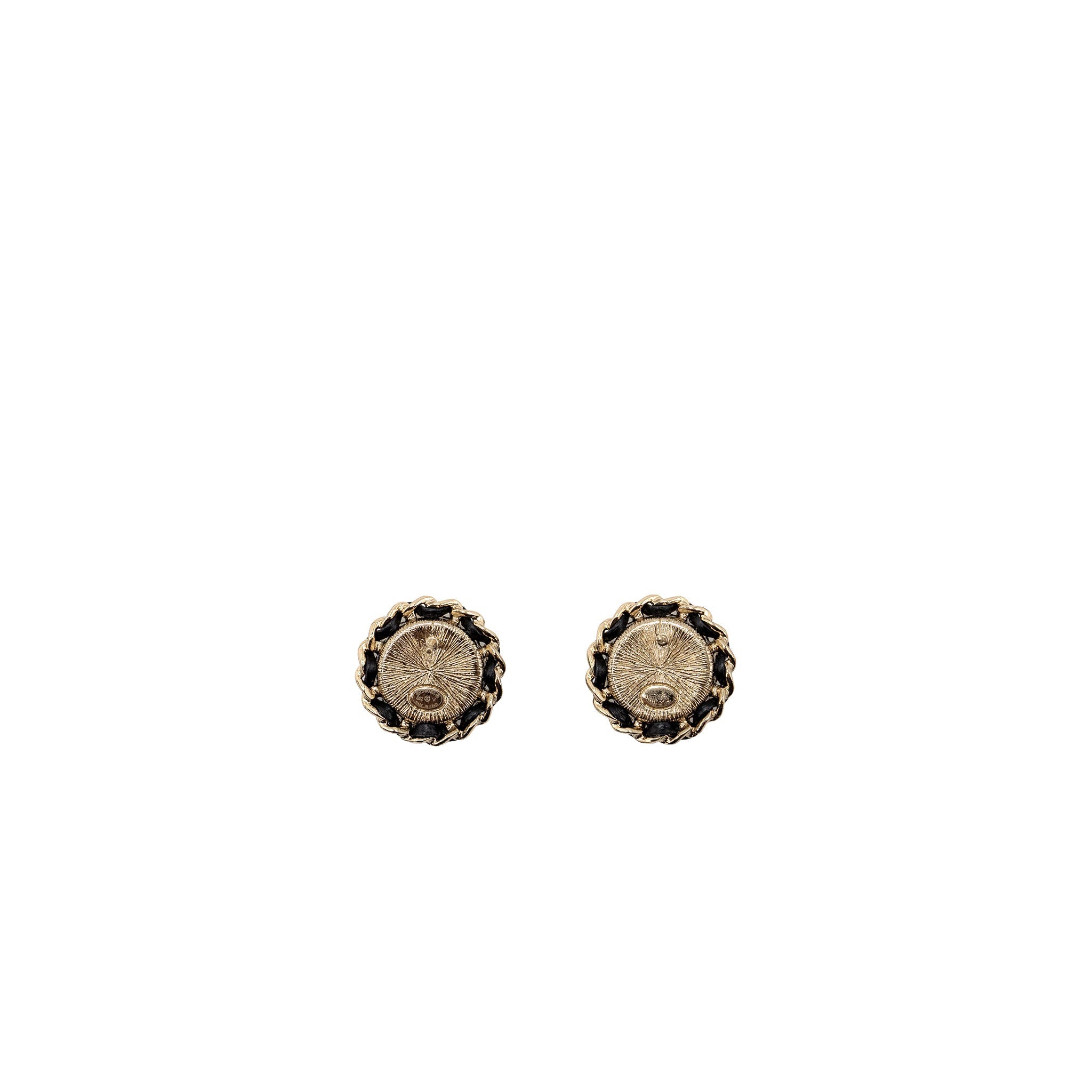 Chanel Round CC Logo Earrings Crystal/ Leather L