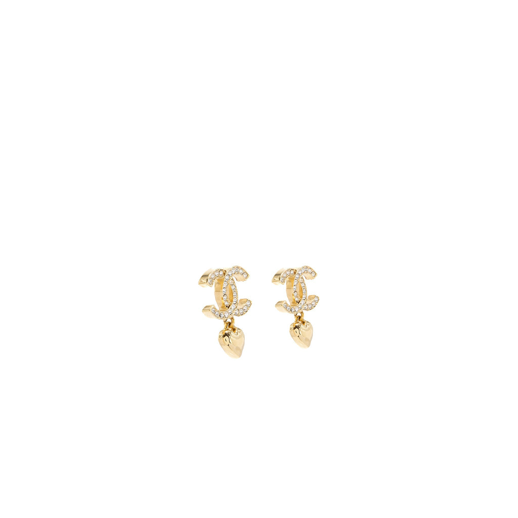 Chanel CC Logo Heart Earrings Crystal
