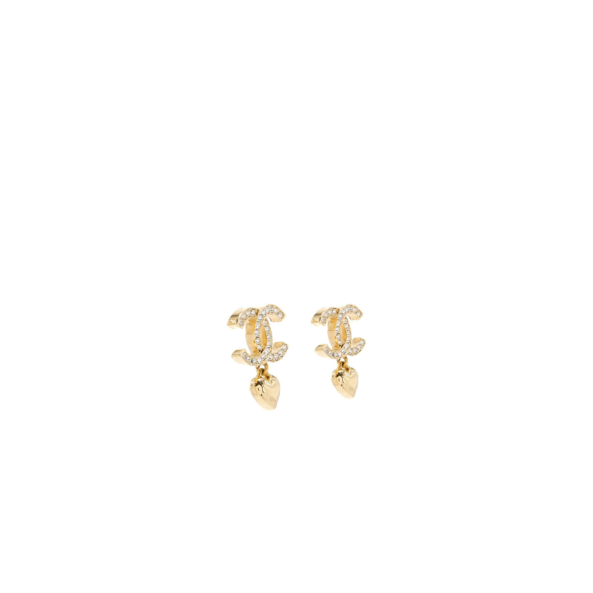 Chanel CC Logo Heart Earrings Crystal