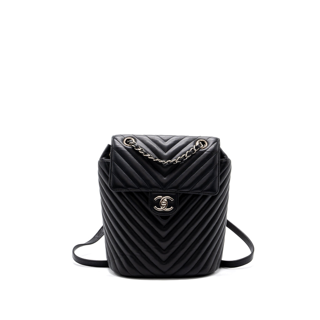 Chanel Small Urban Spirit Backpack Chevron Calfskin Black