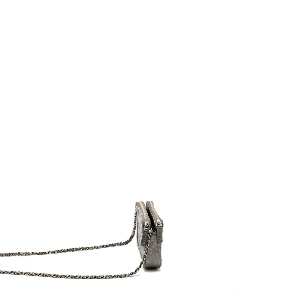 Chanel CC Filigree Double Zip Clutch with Chain Caviar Grey