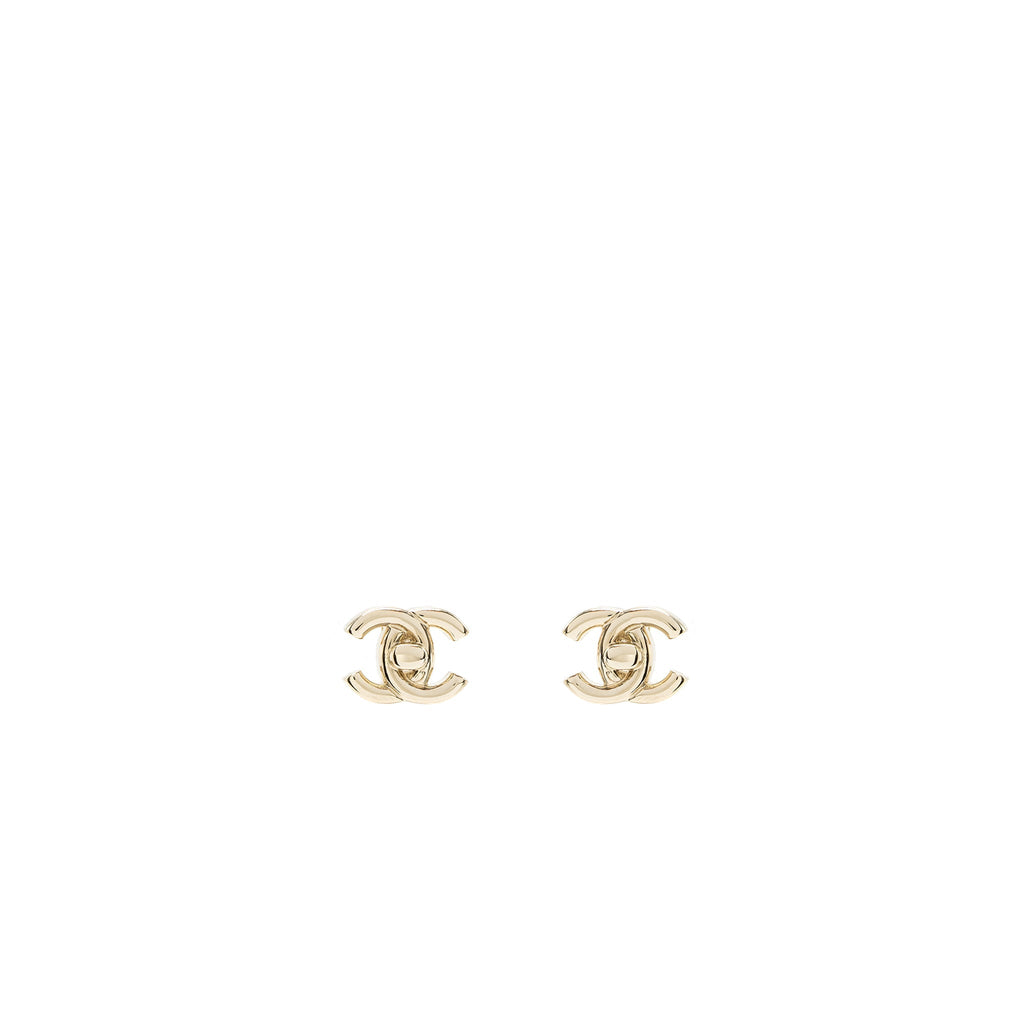 Chanel Classic CC Logo Earring Light Gold Tone