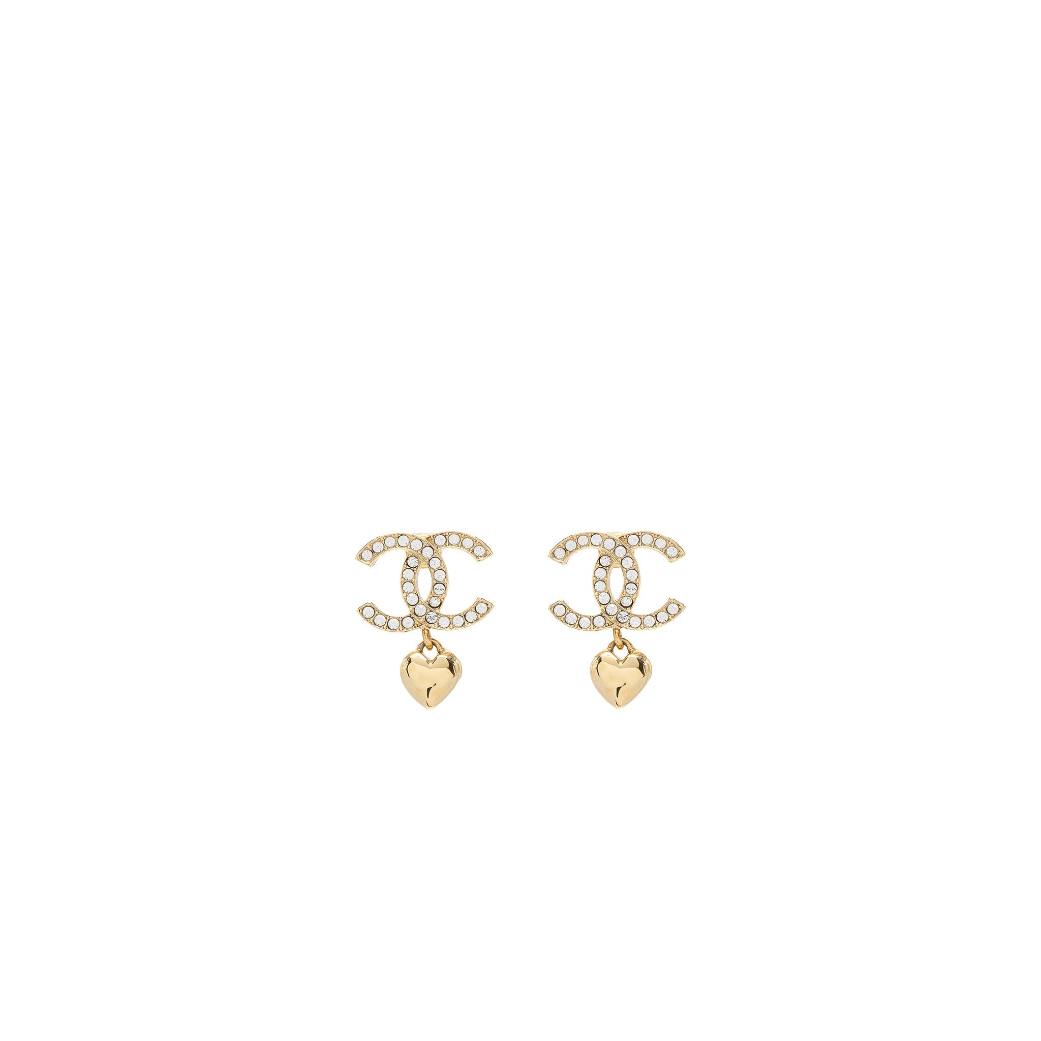 Chanel CC Logo Heart Earrings Crystal