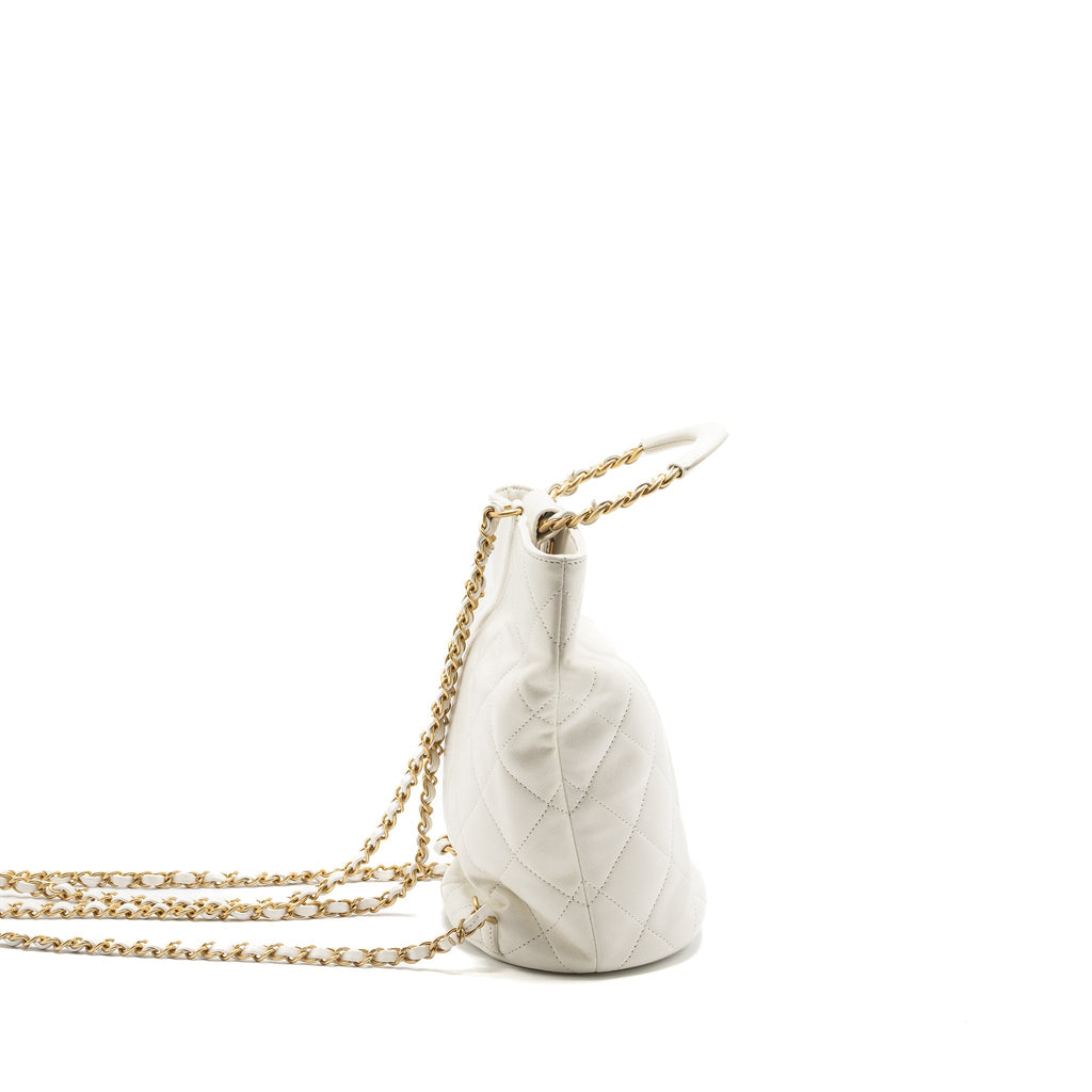 Chanel Round Handle Bucket Backpack Lambskin White