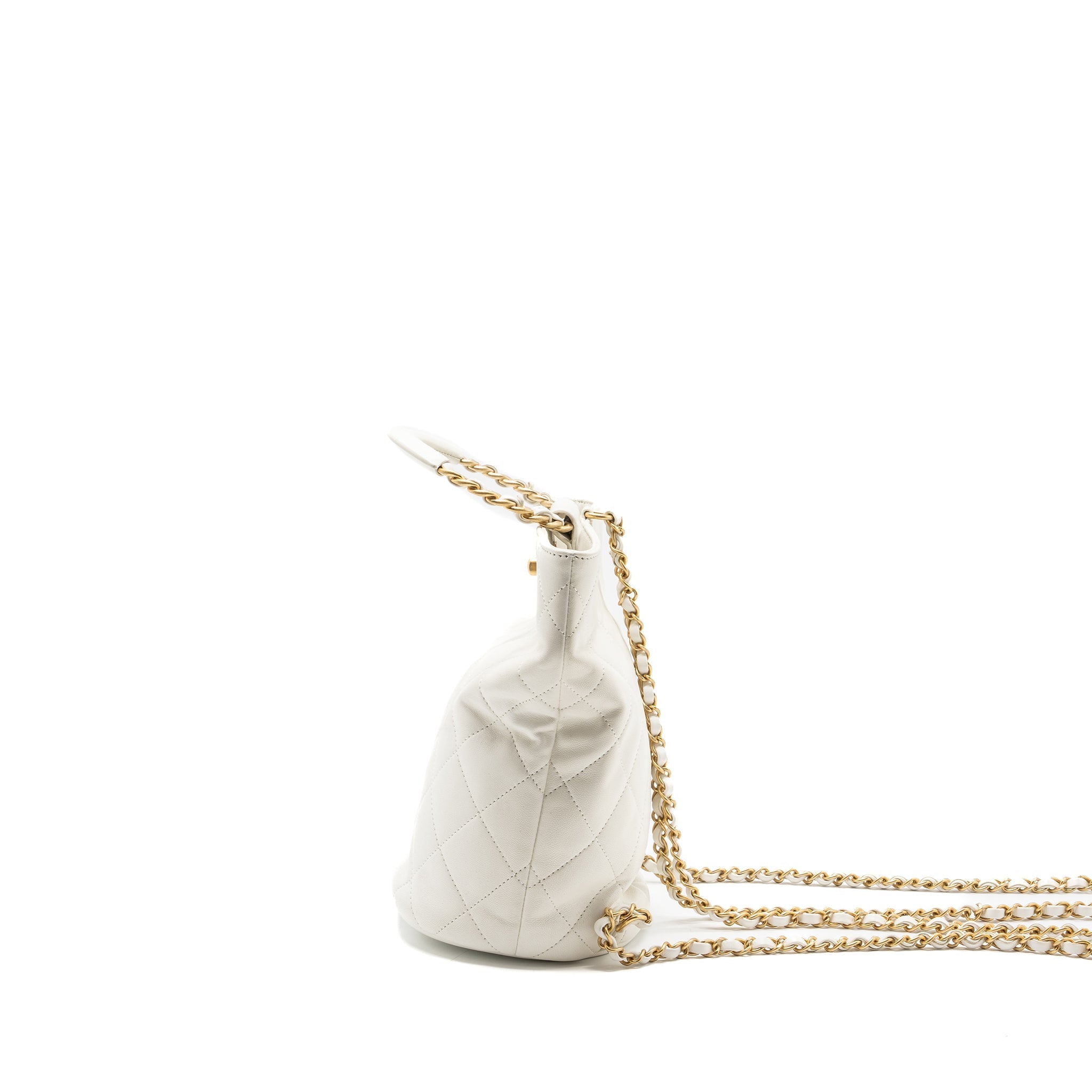 Chanel Round Handle Bucket Backpack Lambskin White