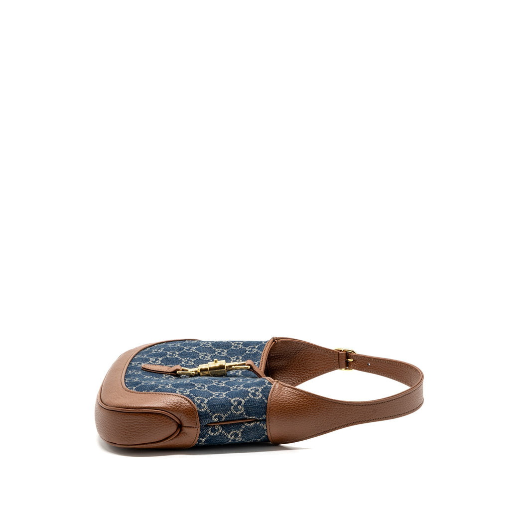 Gucci Jackie 1961 small shoulder bag denim / calfskin blue/ brown