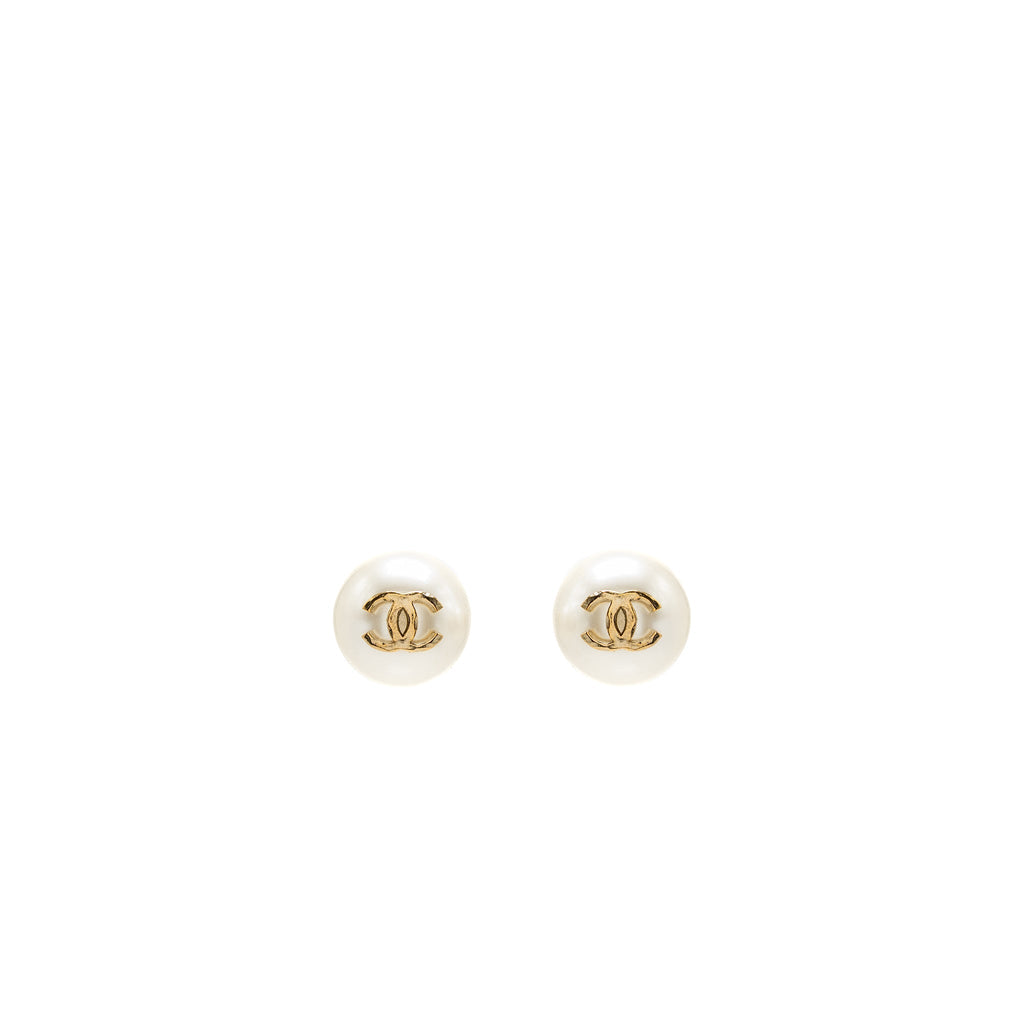 Chanel giant pearl earrings gold tone