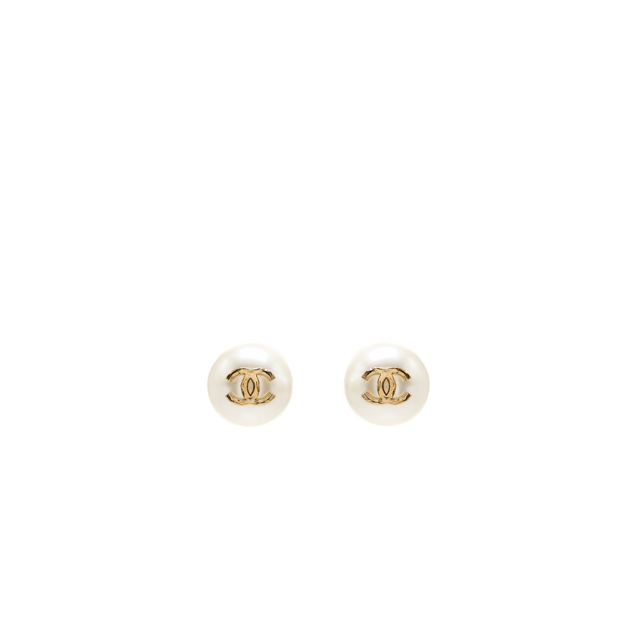 Chanel giant pearl earrings gold tone