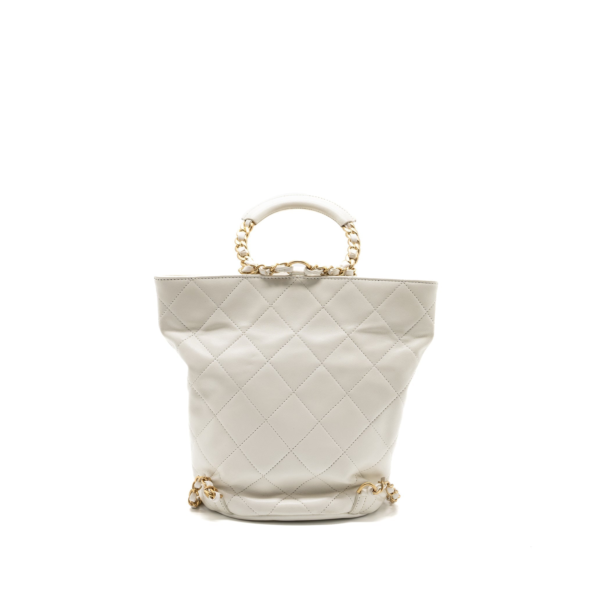 Chanel Round Handle Bucket Backpack Lambskin White