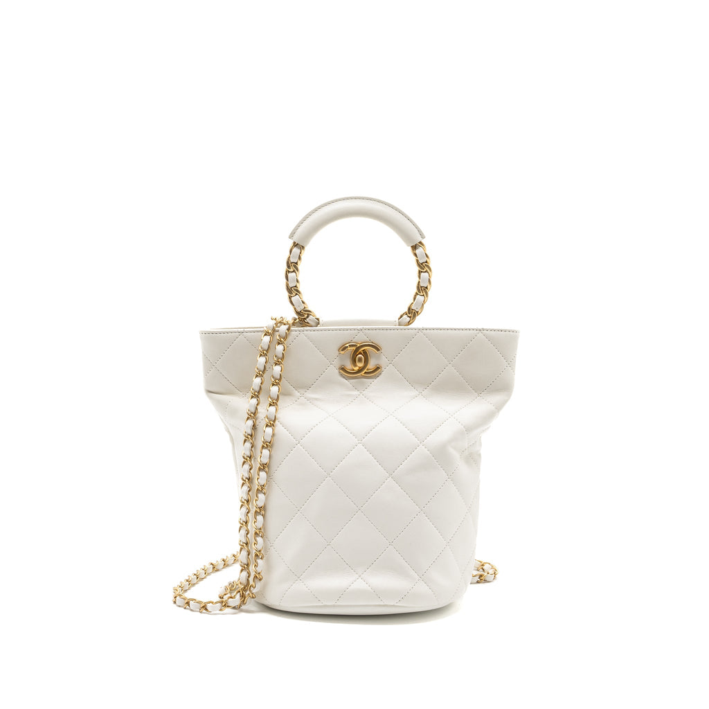 Chanel Round Handle Bucket Backpack Lambskin White