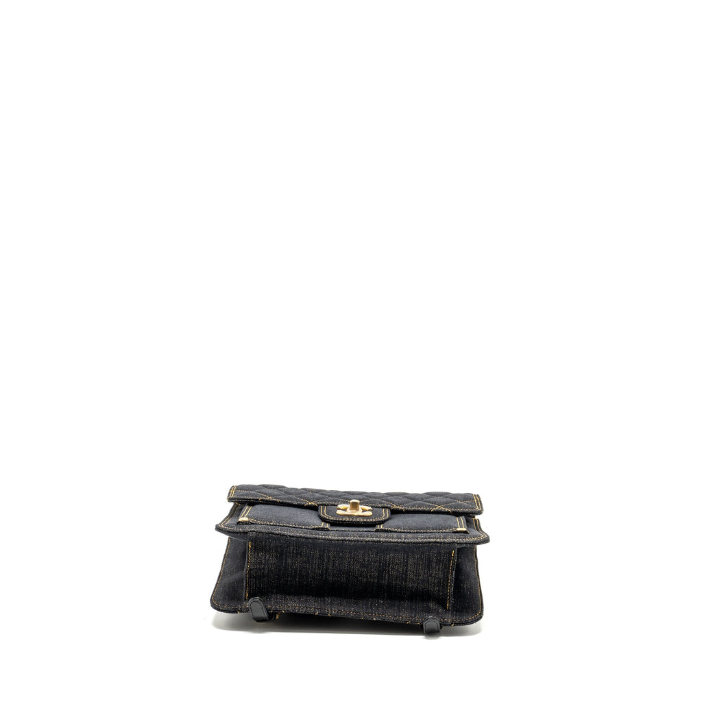 Chanel 23S flap backpack denim dark blue with brushed  (microchip)