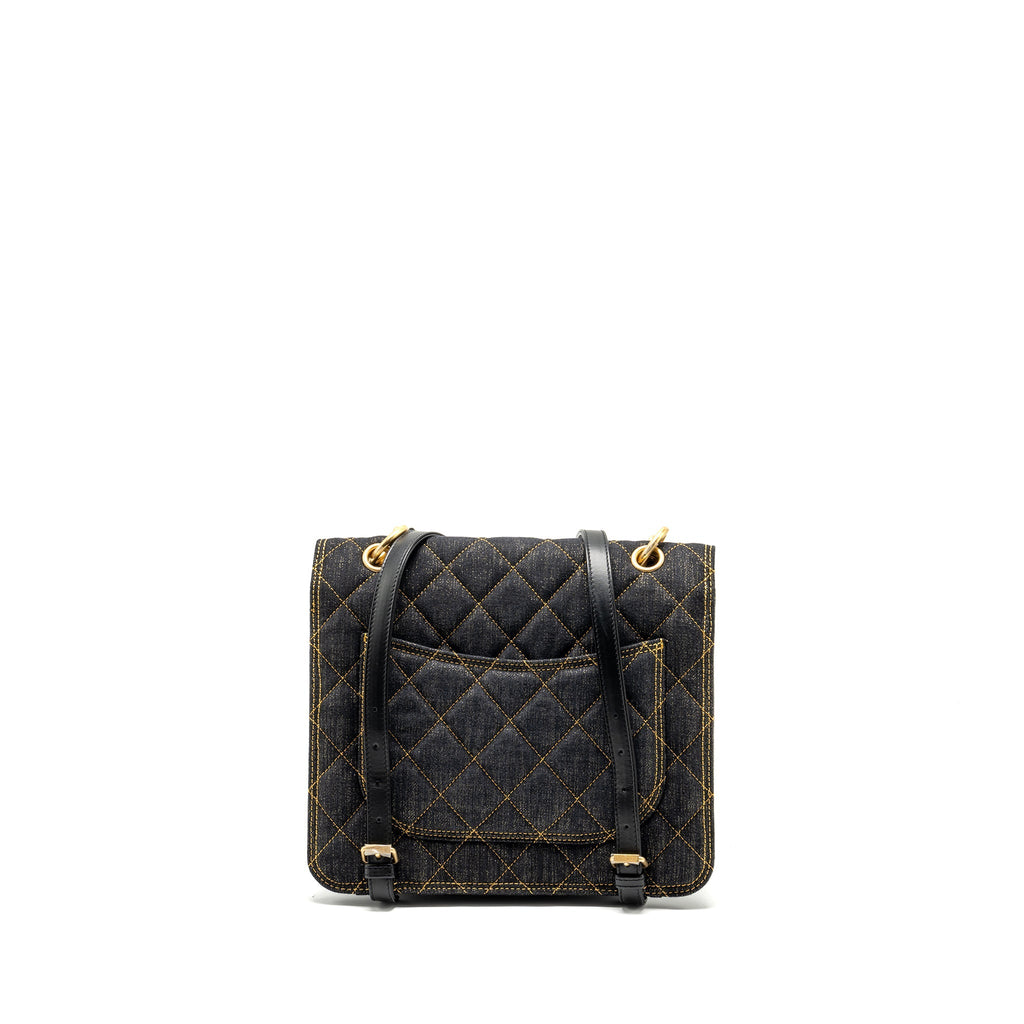 Chanel 23S flap backpack denim dark blue with brushed  (microchip)