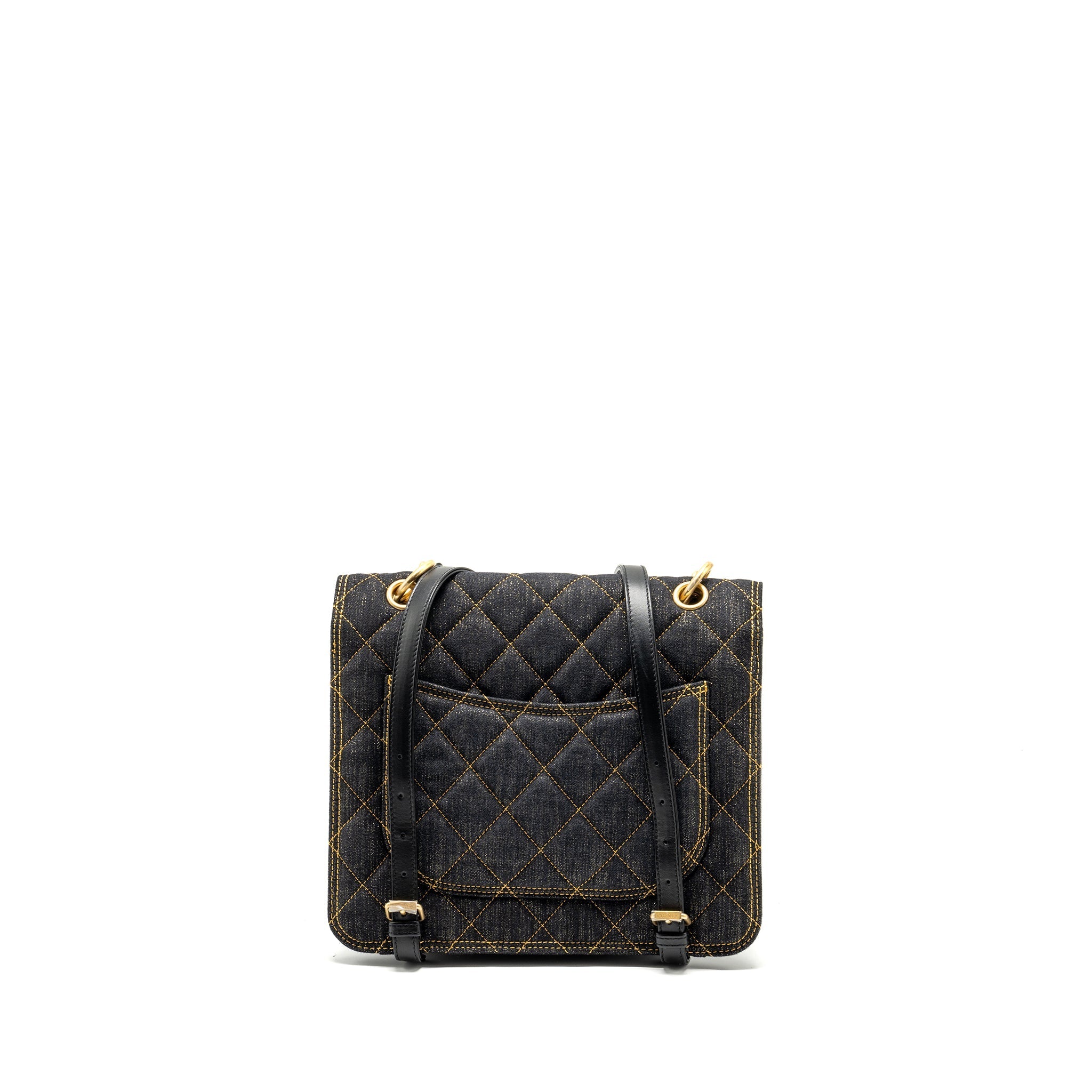 Chanel 23S flap backpack denim dark blue with brushed  (microchip)