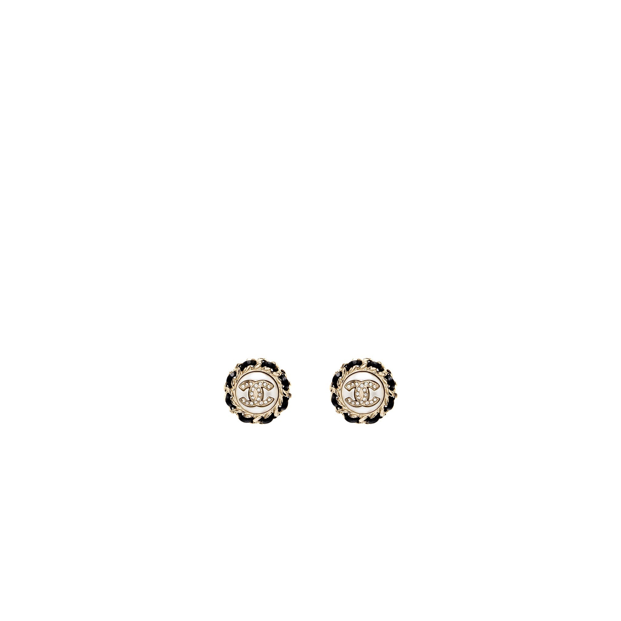 Chanel Round CC Logo Earrings Crystal/ Leather L