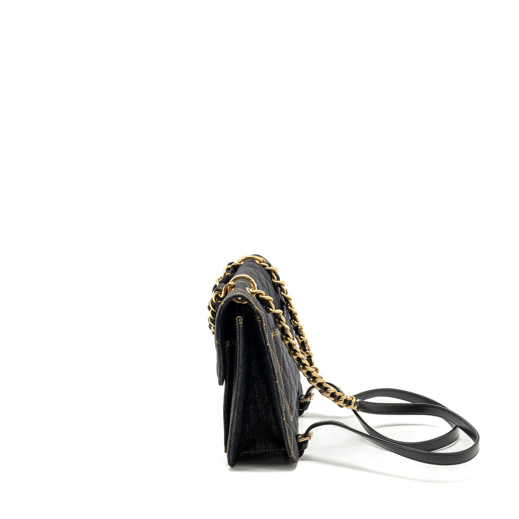 Chanel 23S flap backpack denim dark blue with brushed  (microchip)