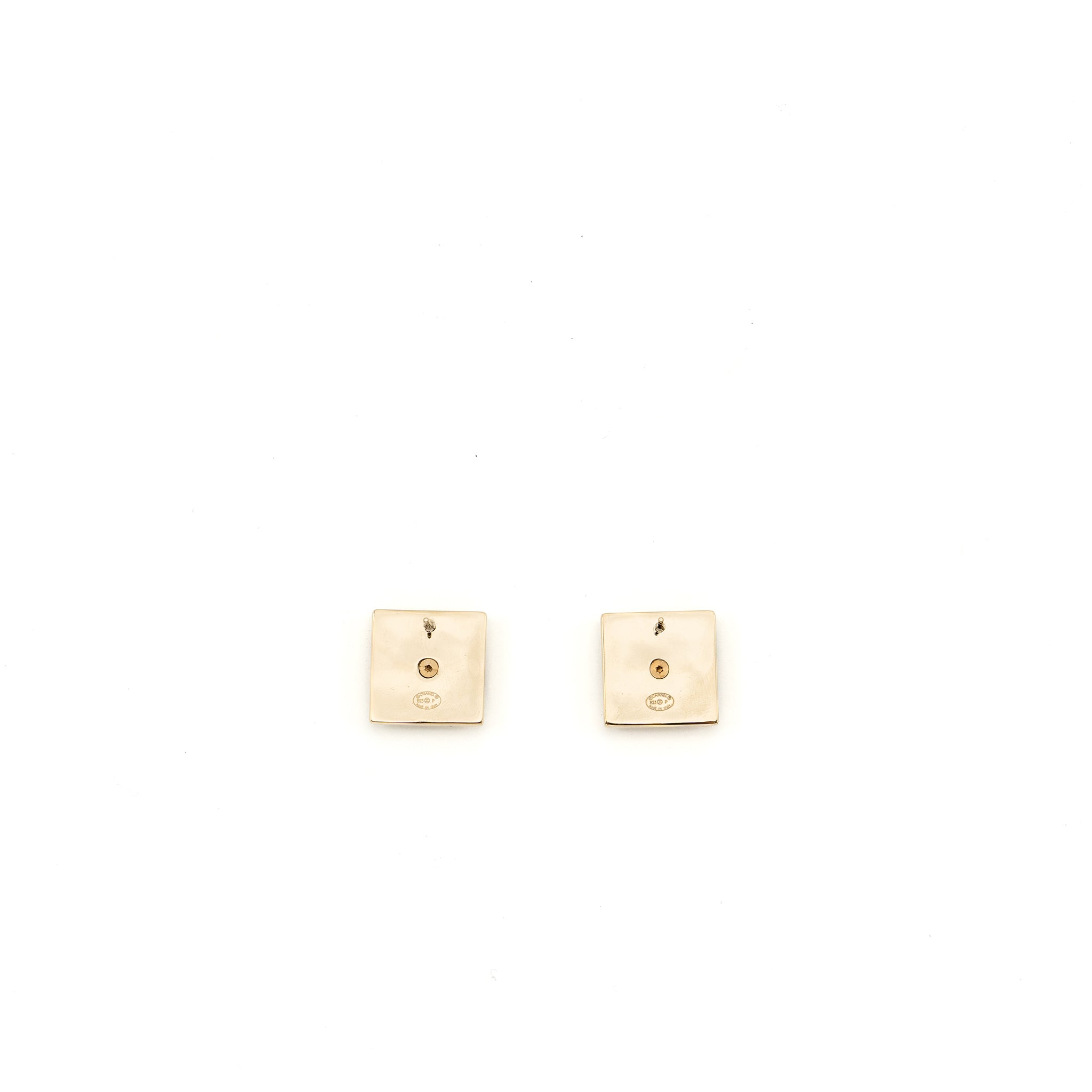 Chanel square CC Logo earring with crystal Light Gold Tone