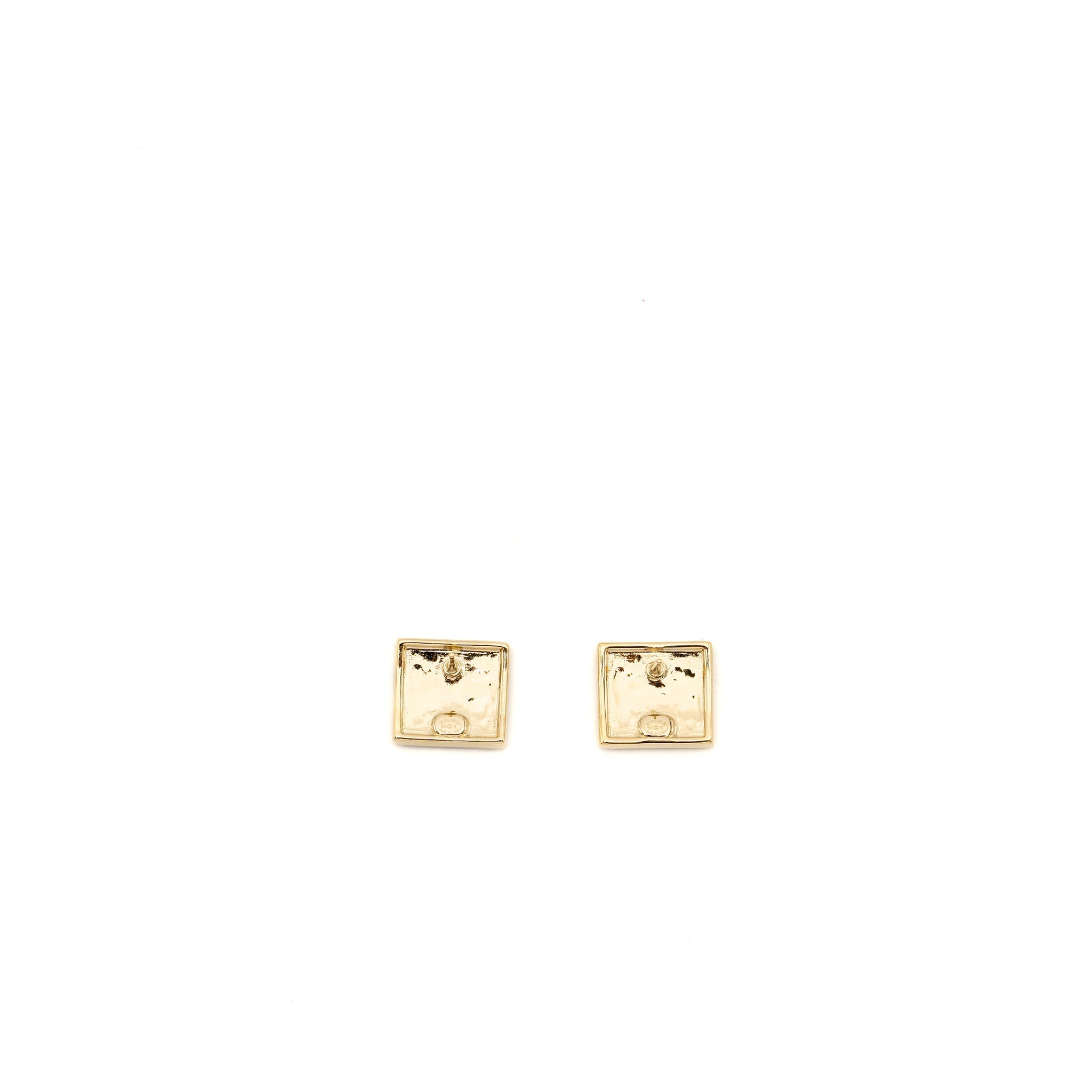 Chanel Square CC Logo Earrings Light Gold Tone