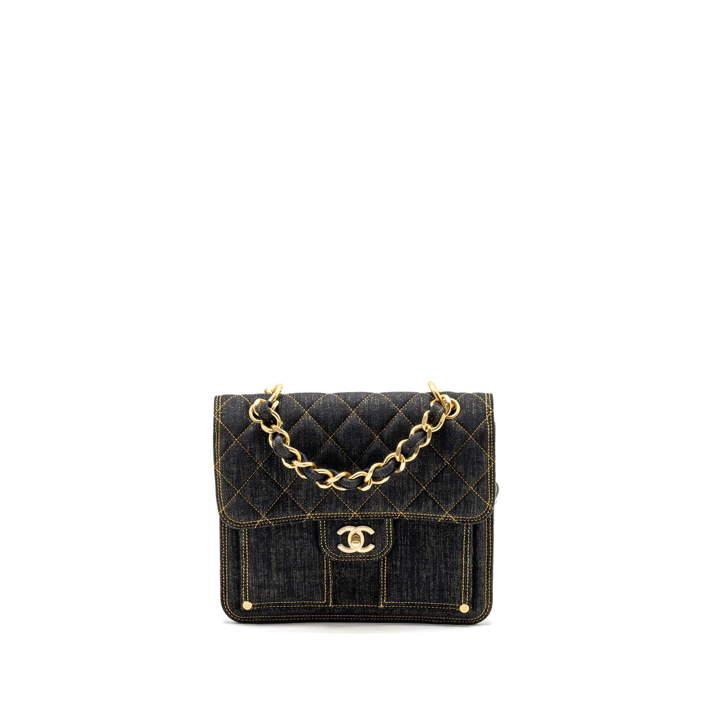 Chanel 23S flap backpack denim dark blue with brushed  (microchip)