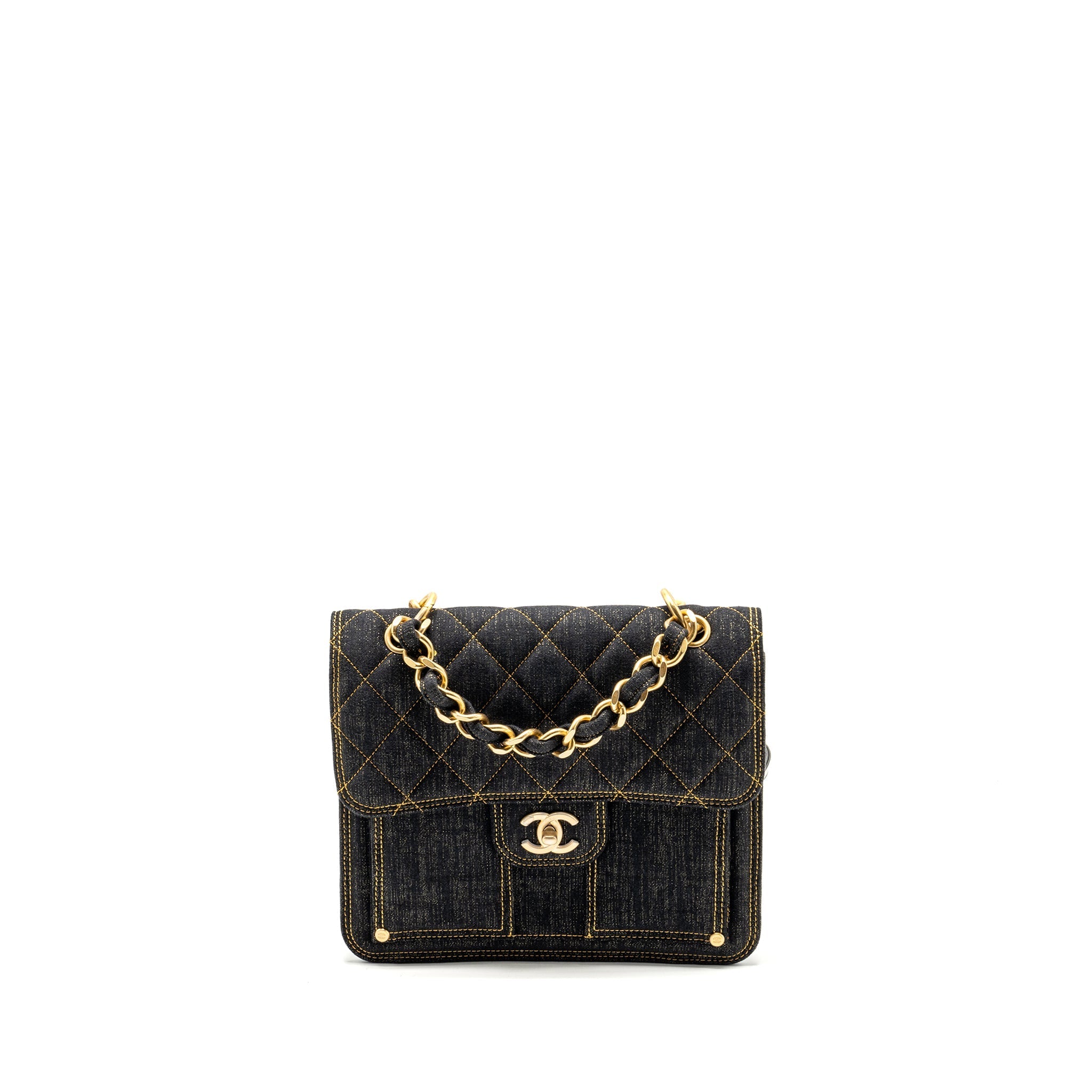 Chanel 23S flap backpack denim dark blue with brushed  (microchip)