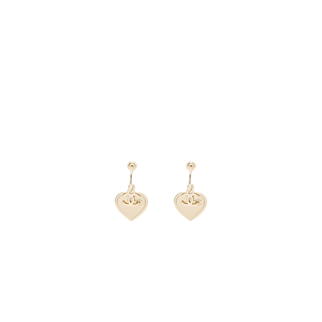 Chanel cc logo heart dropped earrings light gold tone