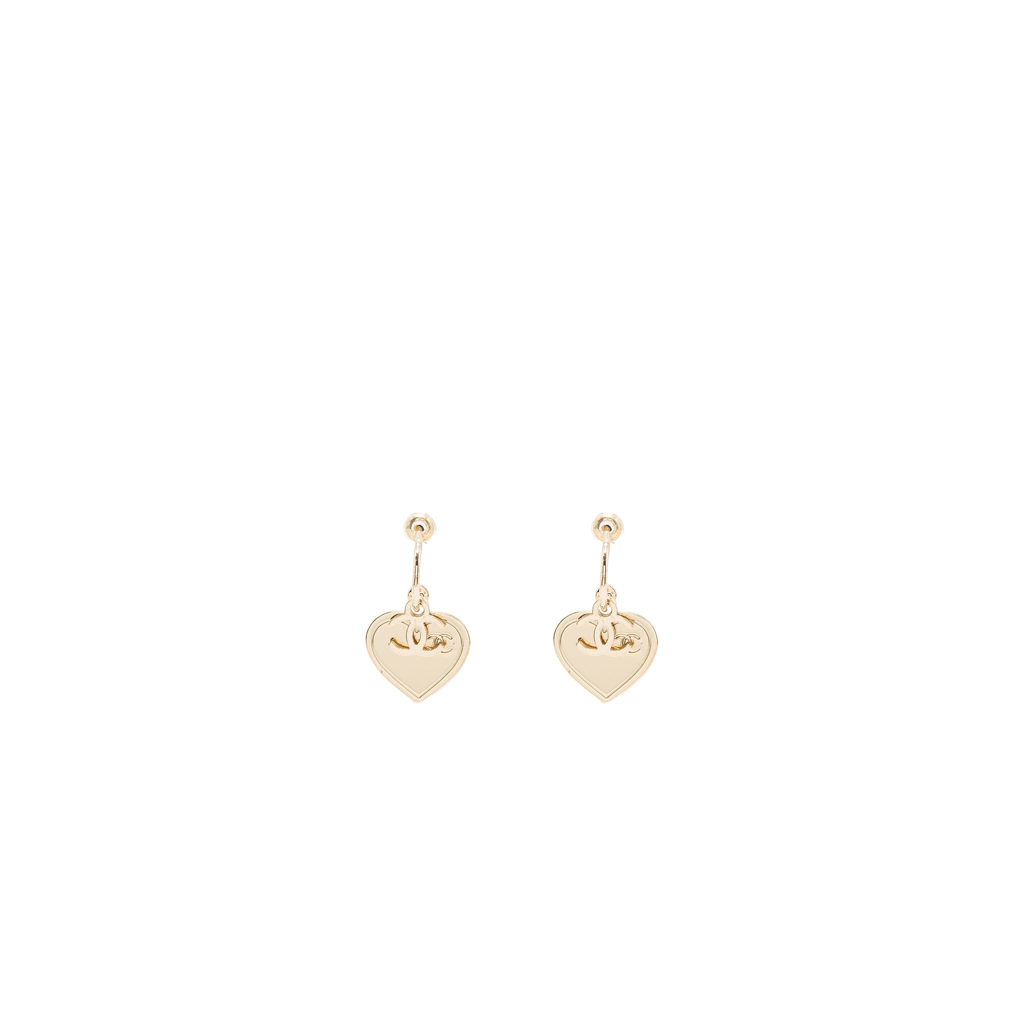 Chanel cc logo heart dropped earrings light gold tone