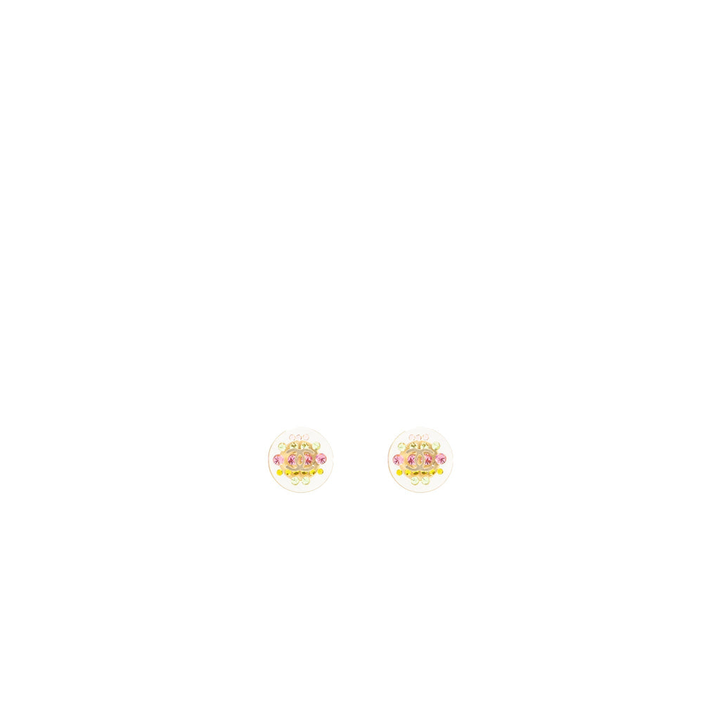 Chanel mini round with CC logo rainbow earrings light gold tone