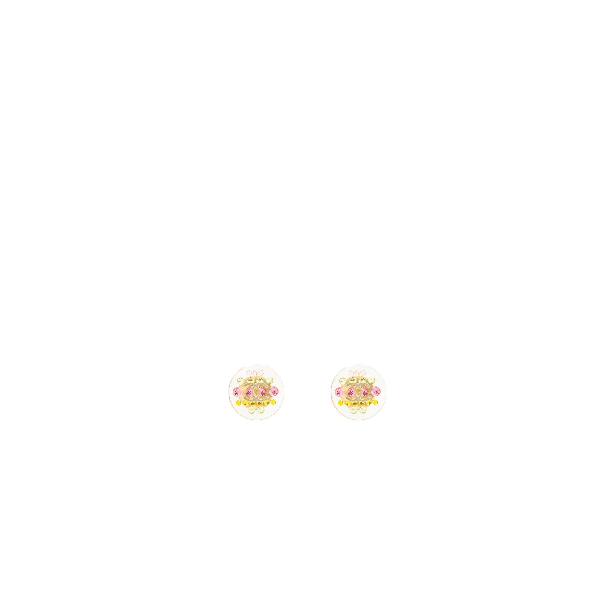 Chanel mini round with CC logo rainbow earrings light gold tone
