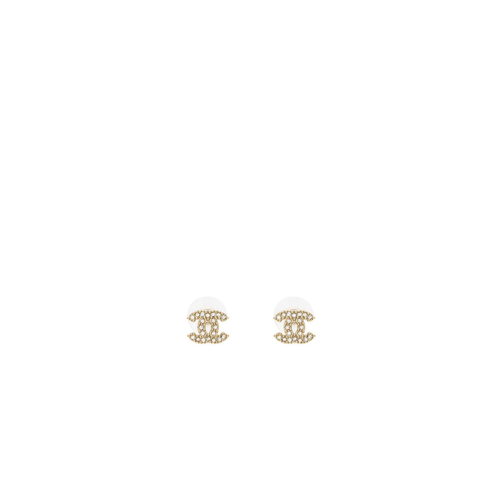 Chanel small model cc logo crystal earrings light gold tone