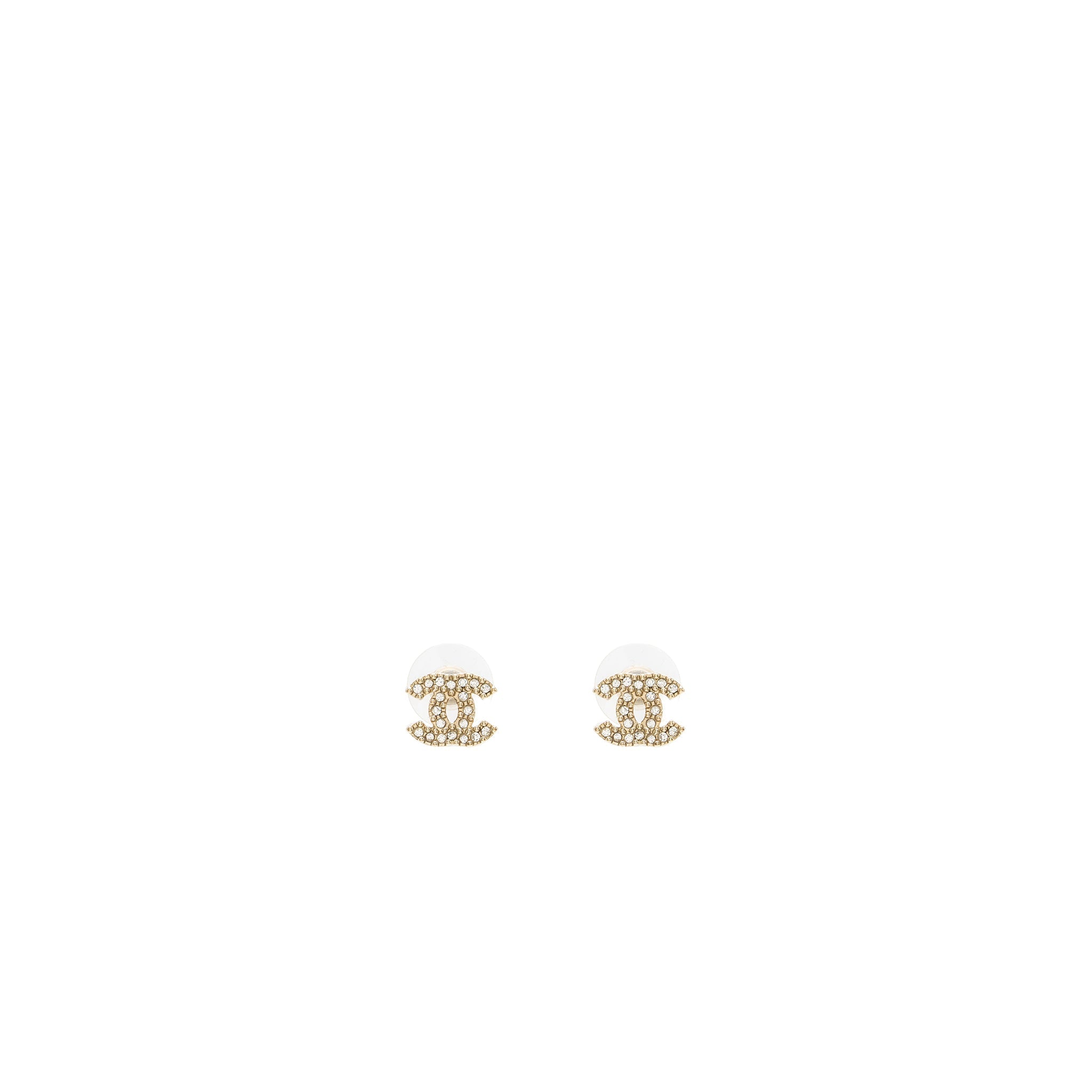 Chanel small model cc logo crystal earrings light gold tone