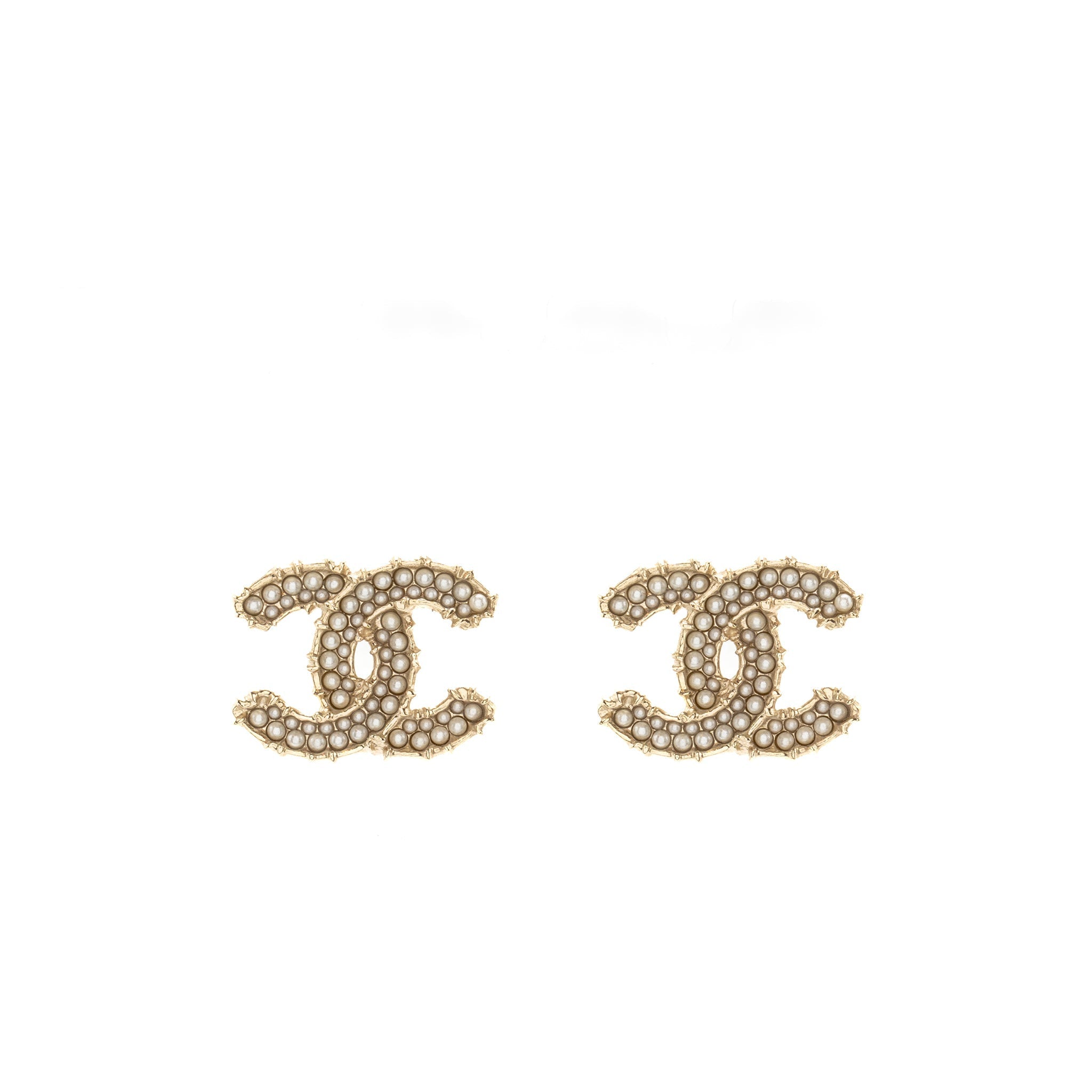 Chanel CC logo with mini pearl deco earrings light gold tone
