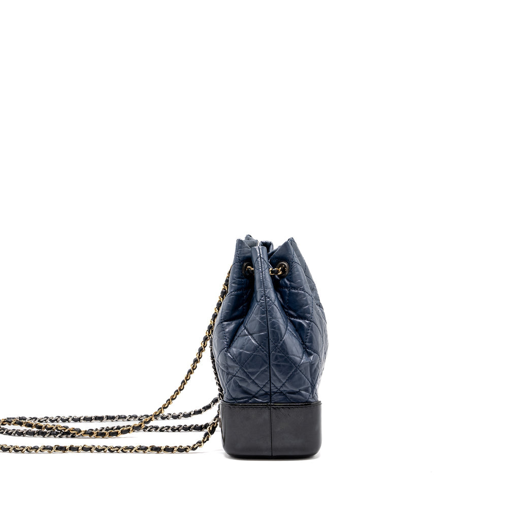 Chanel Small Gabrielle Backpack Aged Calfskin Navy Blue/ Black Ruthenium Hardware