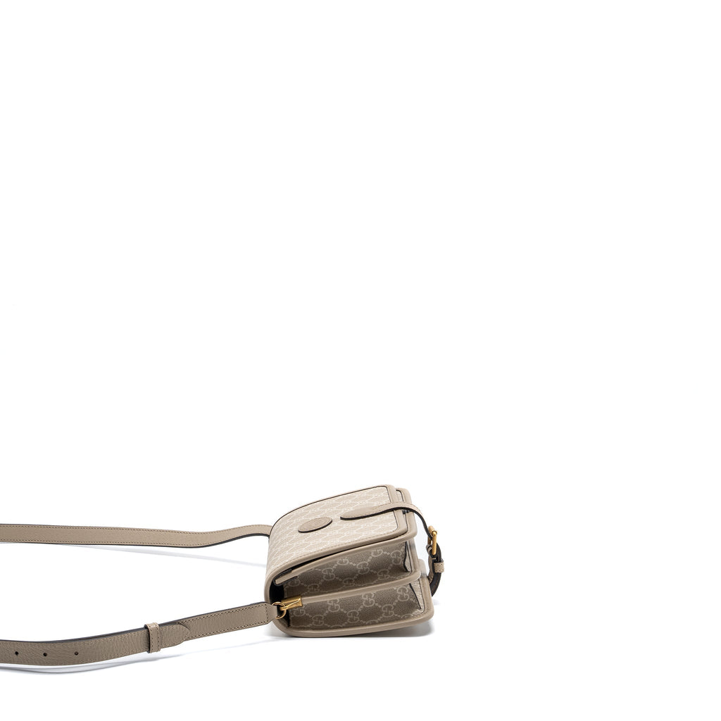 Gucci Interlock GG logo Crossbody messanger bag canvas/ calfskin light grey