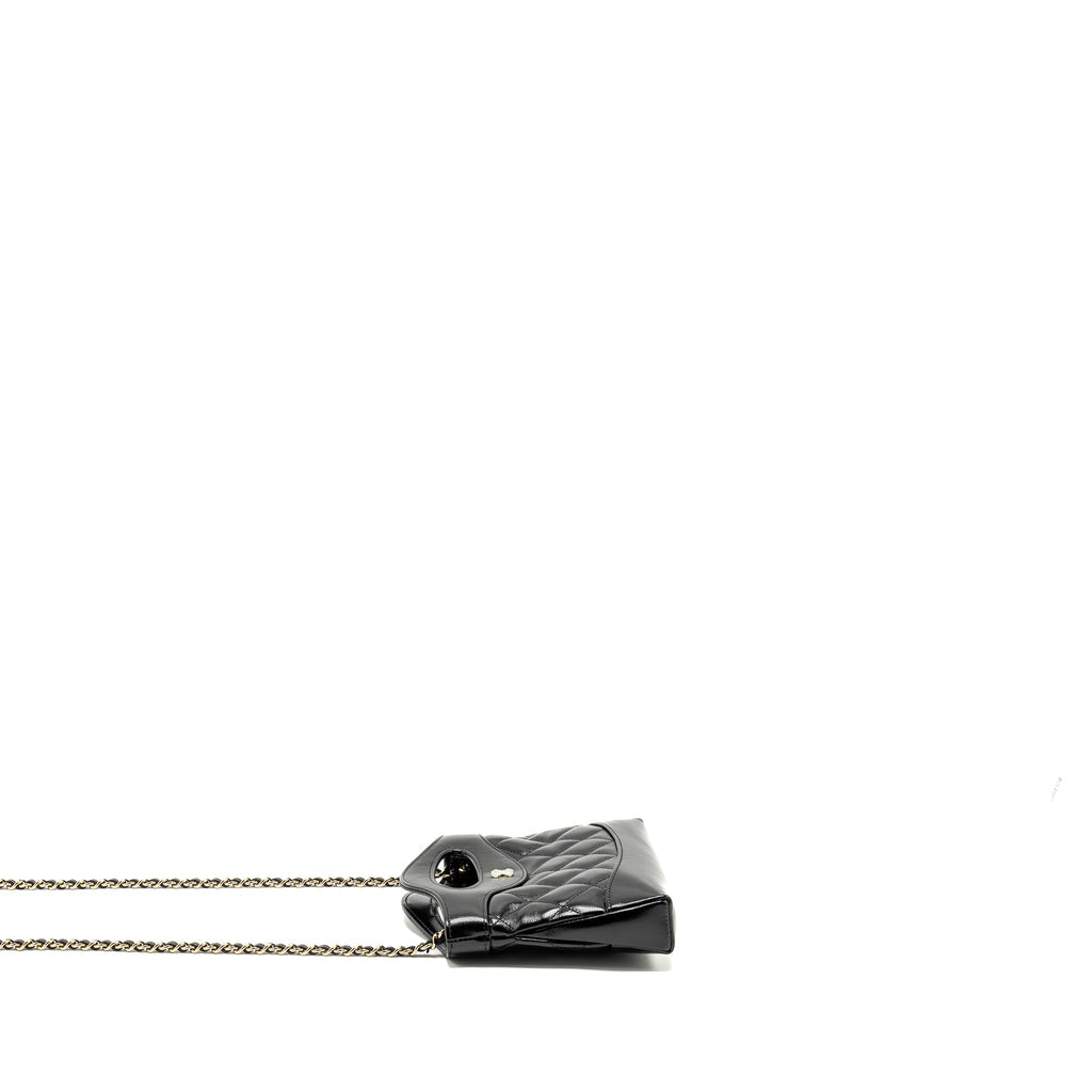 CHANEL Mini 31 Clutch With Chain Shiny Lambskin Black L (Microchip)