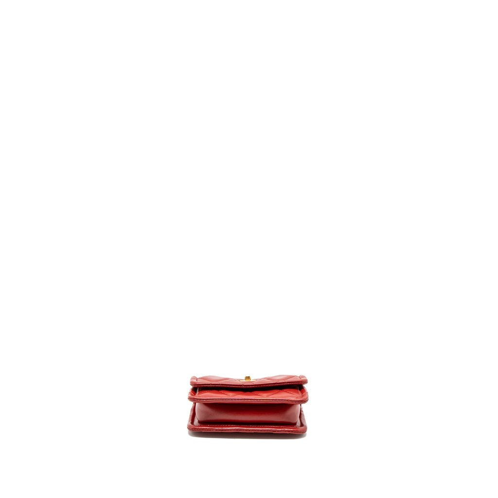 Chanel Quilted Mini Flap Belt Bag Lambskin Red Brushed