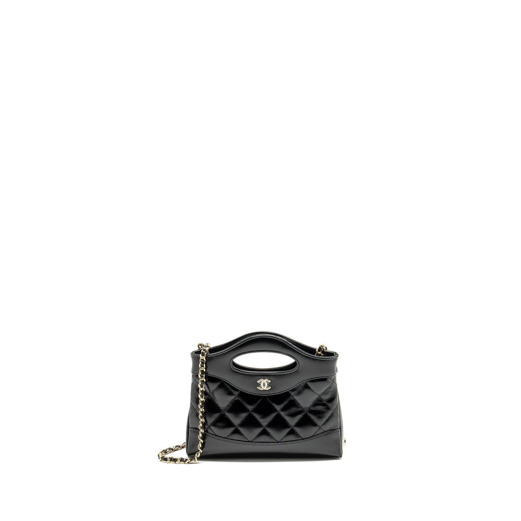 CHANEL Mini 31 Clutch With Chain Shiny Lambskin Black L (Microchip)