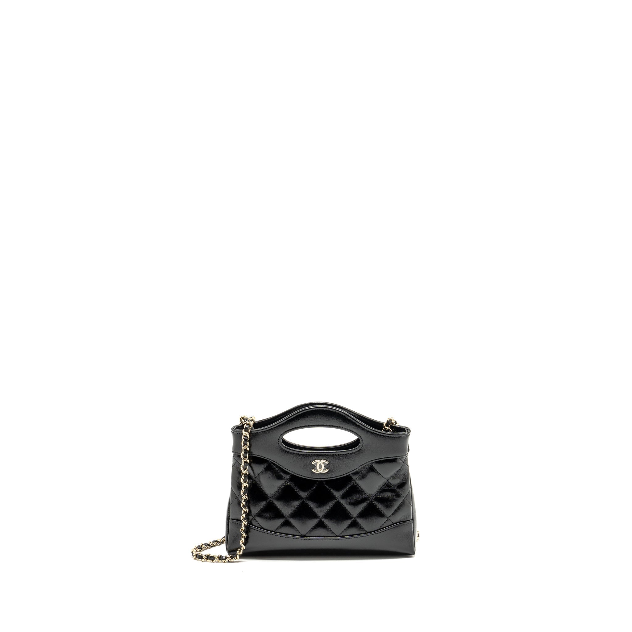 CHANEL Mini 31 Clutch With Chain Shiny Lambskin Black L (Microchip)