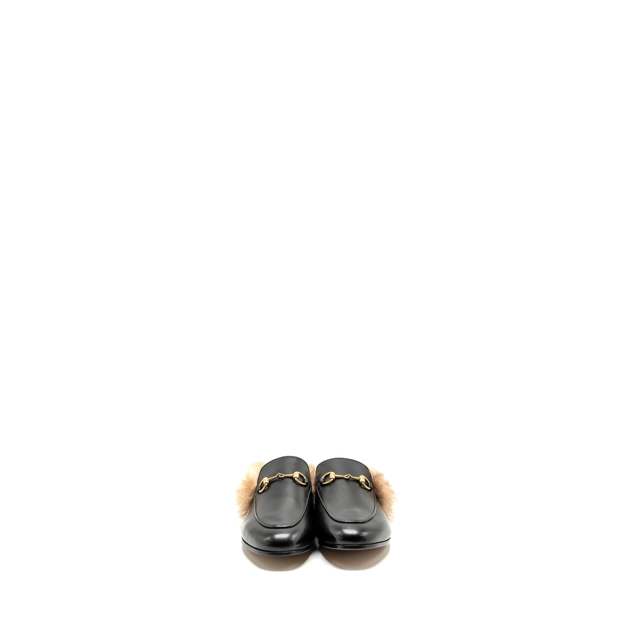 Gucci Size 37 Horsebit Princetown Fur Slipper Leather Black