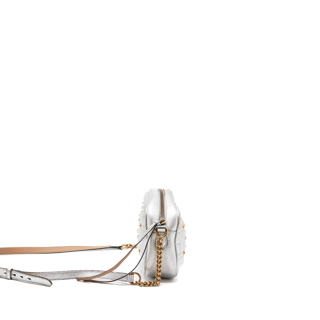 Gucci GG Marmont Camera Bag With Pearl Leather Silver