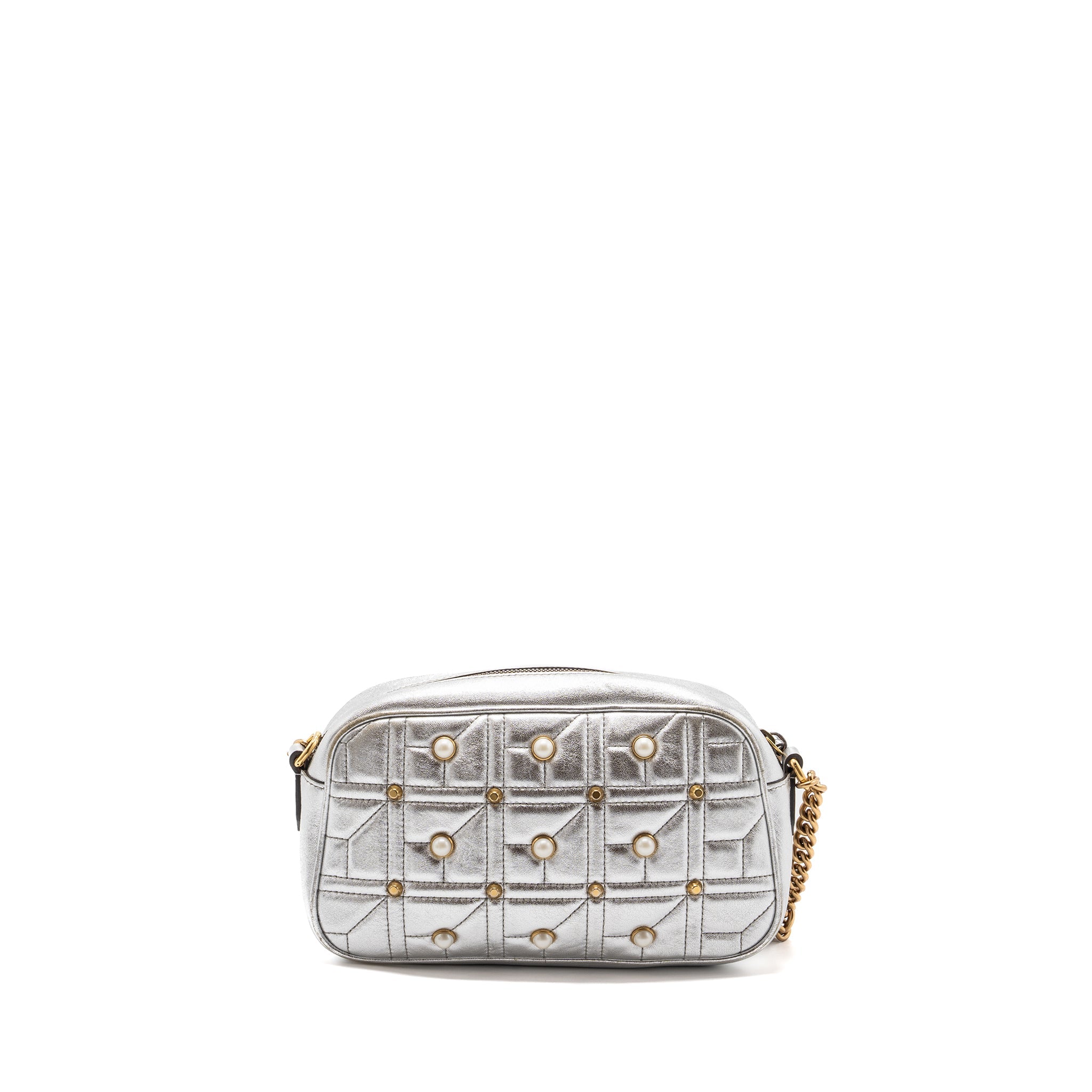 Gucci GG Marmont Camera Bag With Pearl Leather Silver