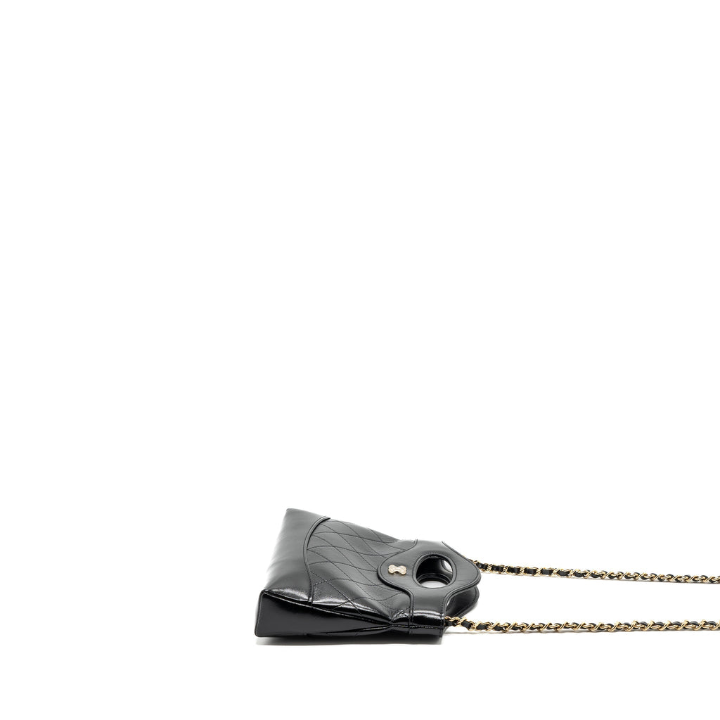 Chanel 24c Mini 31 Clutch With Chain Shiny Calfskin  Black L(Microchip)