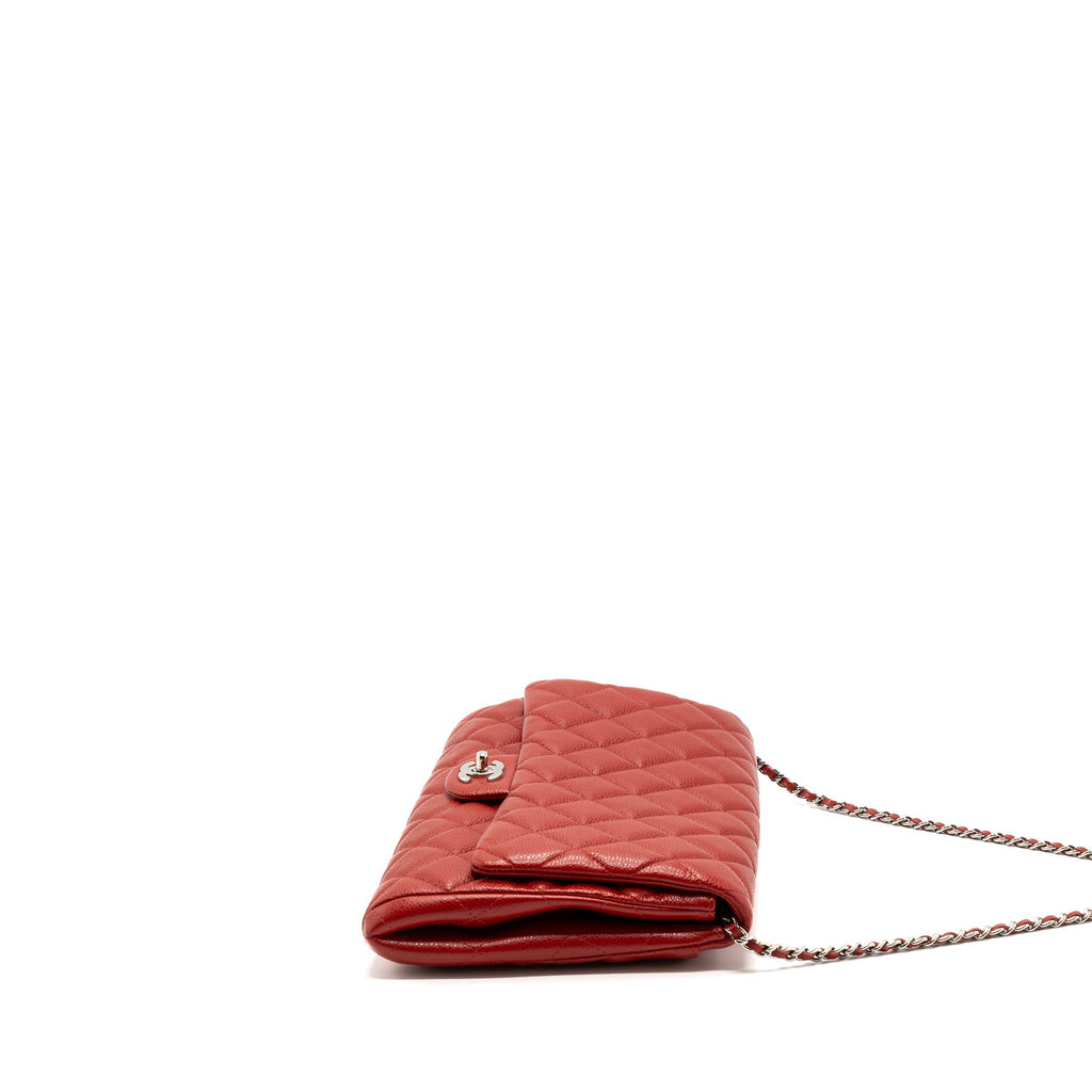 Chanel Timeless Flap Clutch With Chain Caviar Red