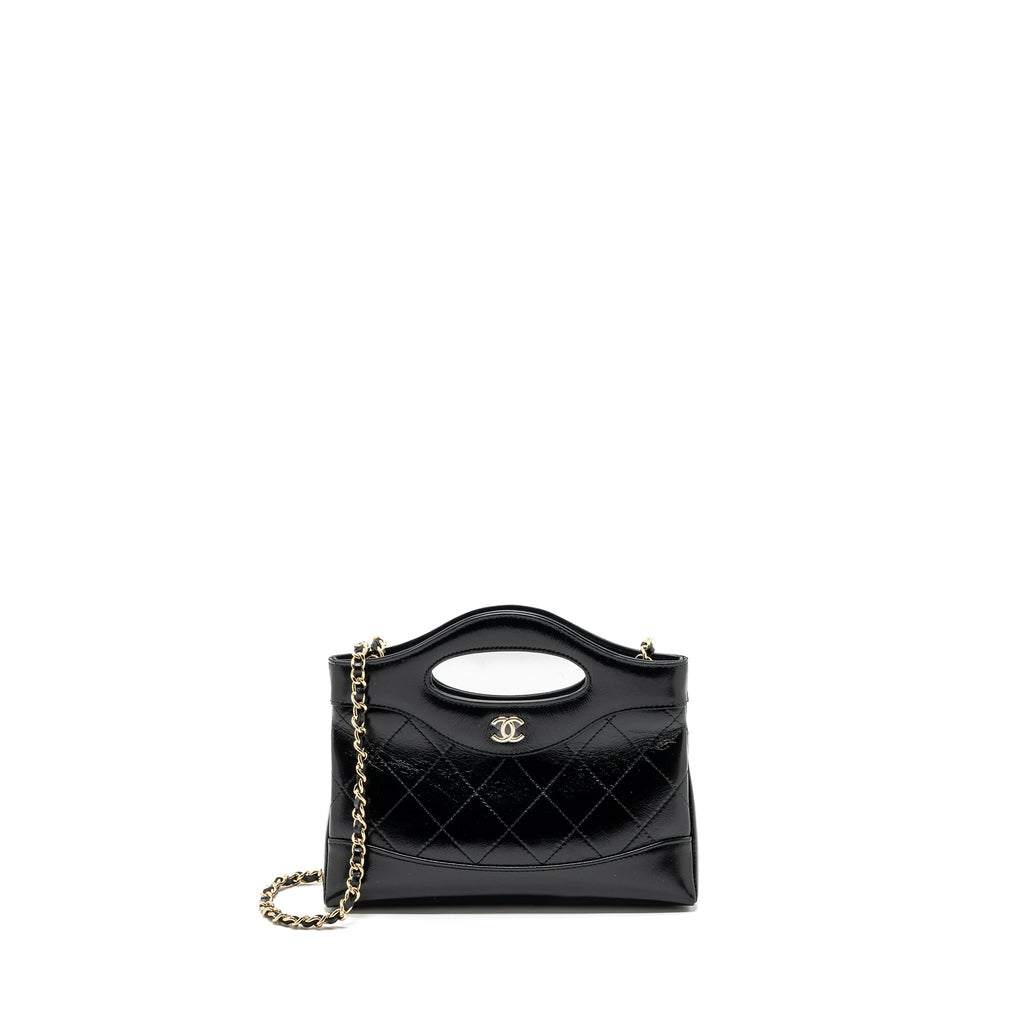 Chanel 24c Mini 31 Clutch With Chain Shiny Calfskin  Black L(Microchip)