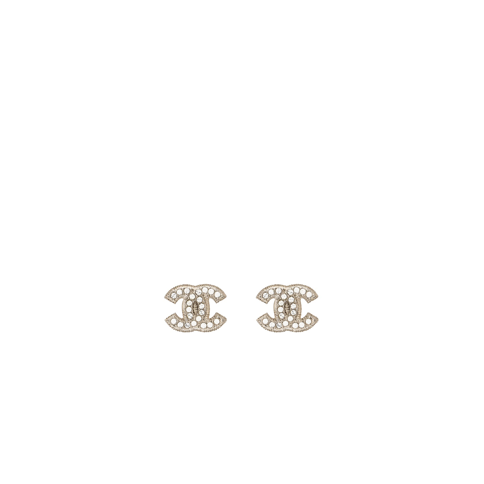Chanel classic CC logo earring silver tone with crystal